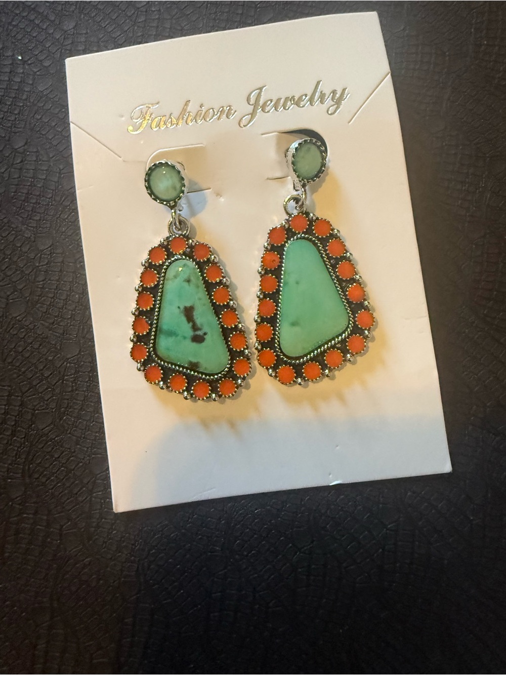 Fashion Jewelry Turquoise & Orange Statement Drop Earrings 13